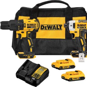 DEWALT Kit Taladro Percutor Atornillador de 1/2" (13mm) y Atornillador de Impacto de 1/4" (6.35mm), Incluye Bolsa para Herramientas, 20V, DCK223D2