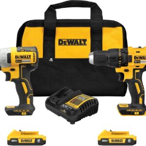 DEWALT - Taladro inalámbrico de 20 V MAX, driver de impacto, kit combinado de herramientas eléctricas de 2 herramientas, juego de herramientas eléctricas sin escobillas con 2 baterías y cargador