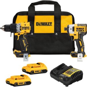 DEWALT Kit Taladro Percutor Atornillador y Atornillador de Impacto, Incluye Bolsa para Herramientas, 20V, DCK2490D2