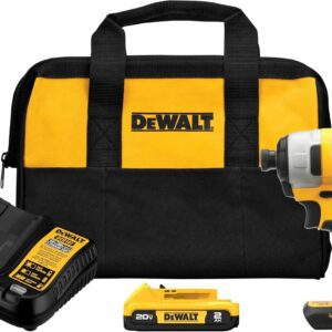DEWALT driver de impacto de 20 V máximo, 1/4 pulgadas, batería y cargador incluidos (DCF787D1)