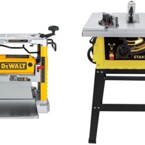 DEWALT Cepillo Canteador de 12 1/2 Pulgadas (317mm) con Motor de 2000W con Sistema de 3 Cuchillas y Velocidad de 10000RPM DW734 + STANLEY Sierra de Mesa Portatil y Extendible hasta 660mm