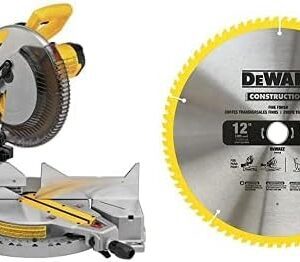 DEWALT DWS715 15-Amp 12" Single Bevel Compound Miter Saw + DEWALT Hoja de sierra ingletadora de 30,4 cm, corte cruzado, carburo de tungsteno, 80 dientes, paquete de 2 (DW3128P5)