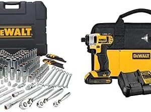 DEWALT Kit de herramientas mecánicas y set de llaves + DEWALT Kit Taladro Atornillador y Llave de Impacto Inalámbrico 20V MAX* DCK240C2