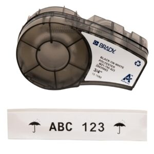 Brady M21-750-423 21' Length, 0.75" Width, B-423 Permanent Polyester, Black On White Color, BMP 21 Mobile Printer ID PAL And LABPAL Printer Label