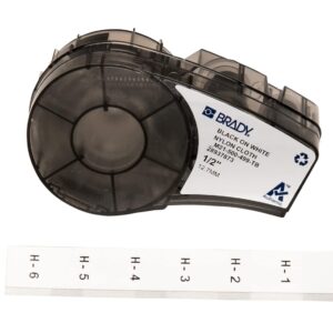 Brady M21-500-499-TB 16' Length, 0.5" Width, B-499 Nylon Cloth, Black On White Color, BMP 21 Mobile Printer, ID PAL And LABPAL Printer Label