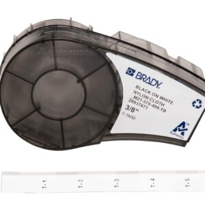 Brady M21-375-499-TB 16' Length, 0.375" Width, B-499 Nylon Cloth, Black On White Color, BMP 21 Mobile Printer, ID PAL And LABPAL Printer Label