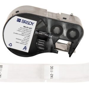 Brady Authentic (M4-51-427) Etiquetas de vinilo autolaminadas alrededor de 2.5 pulgadas de alto x 1 pulgada de ancho, negro sobre blanco, transparente, 110 etiquetas. Para uso con impresoras de