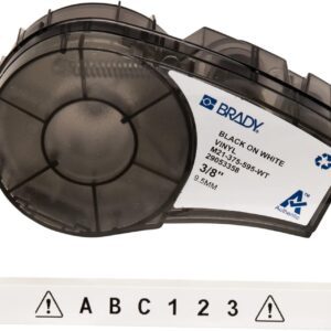 Brady Cinta adhesiva de vinilo de alta adherencia (M71C-2000-595-WT) – Negro sobre blanco – Compatible con impresoras de etiquetas BMP21-PLUS, IDPAL y LabPAL – 21 pies de largo, 0.375 pulgadas de ancho