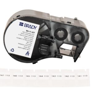 Brady Authentic (M4-11-427) Etiquetas de vinilo autolaminadas alrededor de 0.75 pulgadas de alto x 0.5 pulgadas de ancho, negro sobre blanco, transparente, 360 etiquetas. Para uso con impresoras de