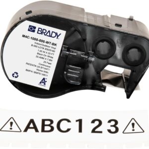 Brady Authentic (M4C-1000-595-WT-BK) Etiquetas de vinilo para todo tipo de clima, 1 pulgada de ancho x 25 pies, negro sobre blanco. Para uso con impresoras de etiquetas BMP41, BMP51, M410, M510 y