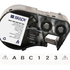 Brady Authentic (M4C-500-595-WT-BK) Etiquetas de vinilo para todo tipo de clima, 0.5 pulgadas de ancho x 25 pies, negro sobre blanco. Para uso con impresoras de etiquetas BMP41, BMP51, M410, M510 y
