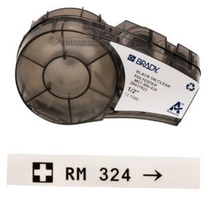 Brady M21-500-430 Etiqueta para las Impresoras Bmp21, Id Pal y Labpal, Poliéster Transparente B-430, 21' Longitud 0.5" Ancho, color negro/transparente