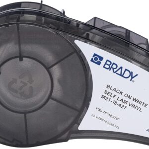Brady Authentic (M21-18-427) Envolturas de vinilo autolaminantes predimensionadas para datos/telecomunicaciones, electricidad, laboratorio, alambre/cable, material negro sobre blanco, diseñado para