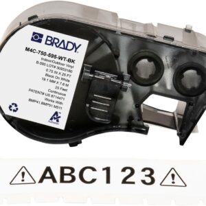 Brady Authentic (M4C-750-595-WT-BK) Etiquetas de Vinilo para Todo Tipo de Clima, 0.75 Pulgadas de Ancho x 25 pies, Negro sobre Blanco. para Uso con impresoras de Etiquetas BMP41, BMP51, M410, M510 y