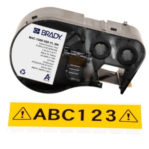 Brady Authentic(M4C-1000-595-YL-BK) Etiquetas de vinilo para todo tipo de clima, 1 pulgada de ancho x 25 pies, negro sobre amarillo
