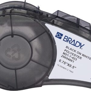 Brady Authentic (M21-7-423) Etiquetas de poliéster de tamaño previo para código de barras, placa de circuito, equipo, inspección, negro sobre blanco, diseñadas para impresoras M210, M210-LAB, M211,