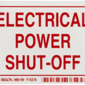 Brady 86199 3-1/2" Height, 5" Width, B-302 High Performance Polyester, Red On White Color Electric Power Shutoff Labels, Legend "Electrical Power Shut-Off" (Pack Of 5)
