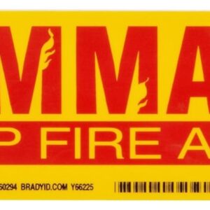 Brady 60294 3-1/2" Height, 12" Width, B-302 High Performance Polyester, Red On Yellow Color Cabinet Labels, Legend "Flammable Keep Fire Away"