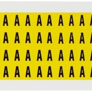 Brady 1500-a, 15 Número de serie y tarjeta de carta, 3/8" de altura x 1/4" de ancho, negro sobre amarillo, Legend "A" (144 por tarjeta)