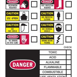 Brady 58711 Vinyl Pictogram Checklist Label , Black, Red, Yellow On White, 10" Height x 7" Width, Legend "Danger Eye Protection Required Here (W/ Check Boxes) ...Etc" (50 Labels per Package)
