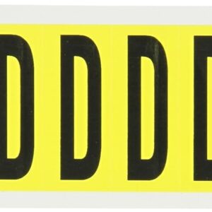 Brady 3440-D 2-1/4" Height, 7/8" Width, B-498 Repositionable Coated Vinyl Cloth, Black On Yellow Color 34 Series Indoor Letter Label, Legend "D" (10 Labels Per Card)