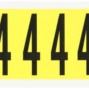 Brady 3440-4 2-1/4" Height, 7/8" Width, B-498 Repositionable Coated Vinyl Cloth, Black On Yellow Color 34 Series Indoor Number Label, Legend "4" (10 Labels Per Card)