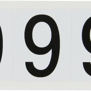 Brady 9714-9 97 Series 2-1/4" Height, 1-13/16" Width, B-946 High Performance Vinyl, Black On White Color Indoor Or Outdoor Number Label, Legend "9" (5 Labels Per Card)