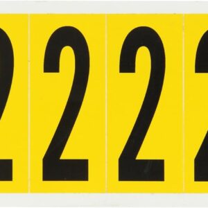 Brady 1550-2 3-1/2" Height, 1-1/2" Width, B-946 High Performance Vinyl Black On Yellow Color 15 Series Indoor Or Outdoor Number Labels Legend "2" (6 Labels Per Card)