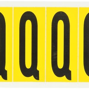 Brady 1550-Q 3-1/2" Height, 1-1/2" Width, B-946 High Performance Vinyl Black On Yellow Color 15 Series Indoor Or Outdoor Letter Labels Legend "Q" (6 Labels Per Card)