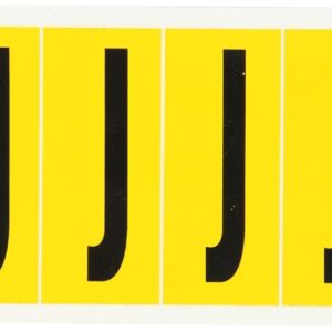 Brady 1550-J 3-1/2" Height, 1-1/2" Width, B-946 High Performance Vinyl Black On Yellow Color 15 Series Indoor Or Outdoor Letter Labels Legend "J" (6 Labels Per Card)
