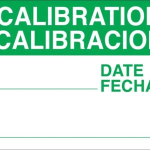 Brady WOS-10 1.5 pulgadas de ancho x 0.6 pulgadas de alto, paño de vinilo reposicionable B-500, etiqueta de calibración bilingüe verde sobre blanco, inglés/español, leyenda "calibración/calibración" (paquete de 25 tarjetas, 14 por tarjeta)