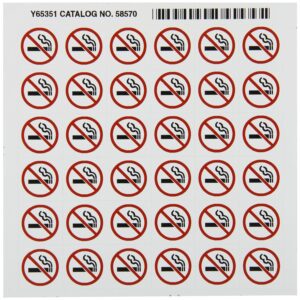Brady 58570 right-to-know pictograma etiquetas, rojo/negro sobre blanco, 3/4" de ancho x 5/20.3 cm altura, pictograma "no Smoking" (36 por, tarjeta de 1 por paquete)