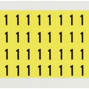 Brady 3400 – 1, 34 Series número y tarjeta de carta, 3/8" de altura x 1/4" de ancho, negro sobre amarillo, Legend "1" (144 por tarjeta)