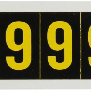 Brady 7890 – 9, al aire última intervensión números y letras, 1 1/5.1 cm altura x 7/20.3 cm ancho, amarillo sobre negro, Legend "22.9 cm (1 tarjeta por paquete, 10 pegatinas por tarjeta)