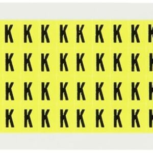 Brady 3400-K - Paño de vinilo reposicionable (B-498), 1/4" negro sobre amarillo serie 34 números y letras interiores, leyenda "K" (1 tarjeta)