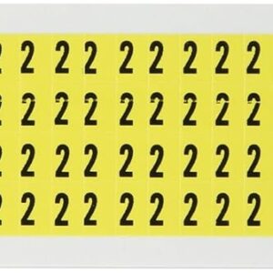 Brady 3400 - 2, 34 Número de serie y tarjeta de carta, 3/8" de altura x 1/4" de ancho, negro sobre amarillo, Legend "2" (144 por tarjeta)