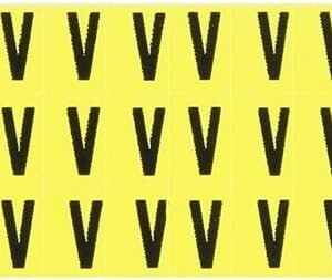 Brady 3410-V 1/2 pulgadas de altura, 11/32 pulgadas de ancho, B-498 paño de vinilo reposicionable, color negro sobre amarillo 34 Series etiqueta de carta interior, leyenda "V" (78 etiquetas por tarjeta)