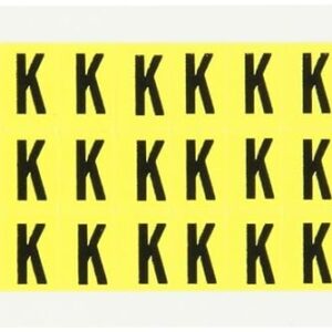 Brady 3410-K 1/2" Height, 11/32" Width, B-498 Repositionable Vinyl Cloth, Black On Yellow Color 34 Series Indoor Letter Label, Legend"K" (78 Labels Per Card)