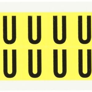 Brady 3420-U 3/4" Height, 9/16" Width, B-498 Repositionable Vinyl Cloth, Black On Yellow Color 34 Series Indoor Letter Label, Legend "U" (32 Labels Per Card)
