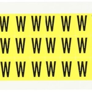 Brady 3410-W 1/2" Height, 11/32" Width, B-498 Repositionable Vinyl Cloth, Black On Yellow Color 34 Series Indoor Letter Label, Legend"W" (78 Labels Per Card)