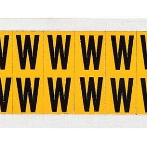 Brady 1520-w, 15 Número de serie y tarjeta de carta, 3/4" altura x 9/16" de ancho, negro sobre amarillo, Legend "W" (32 por tarjeta)