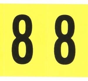 Brady 3430-8 1-1/2" Height, 7/8" Width, B-498 Repositionable Coated Vinyl Cloth, Black On Yellow Color 34 Series Indoor Number Label, Legend"8" (10 Labels Per Card)