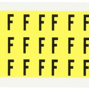 Brady 3410-F 1/2" Height, 11/32" Width, B-498 Repositionable Vinyl Cloth, Black On Yellow Color 34 Series Indoor Letter Label, Legend"F" (78 Labels Per Card)