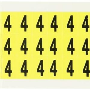 Brady 3410-4 1/2" Height, 11/32" Width, B-498 Repositionable Vinyl Cloth, Black On Yellow Color 34 Series Indoor Number Label, Legend"4" (78 Labels Per Card)