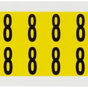 Brady 1520 – 8, 15 Número de serie y tarjeta de carta, 3/4" altura x 9/16" de ancho, negro sobre amarillo, Legend "8" (32 por tarjeta)