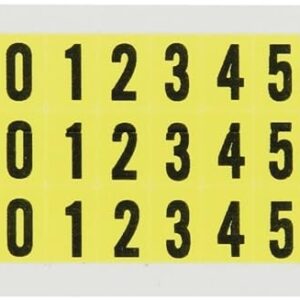 Brady 34110, 34 Series números consecutivos: 3410-1-9, 1/2 pulgadas de alto x 11/32 pulgadas de ancho, negro sobre amarillo, leyenda "0 a 9" (1 por pedido)