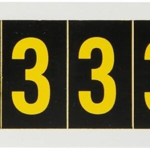 Brady 7890 – 3, al aire última intervensión números y letras, 1 1/2" altura x 7/8" ancho, amarillo sobre negro, Legend "3" (1 por pedido)
