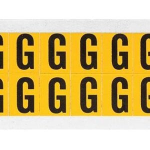 Brady 1520-g, 15 Número de serie y tarjeta de carta, 3/4" altura x 9/16" de ancho, negro sobre amarillo, Legend "G" (32 por tarjeta)