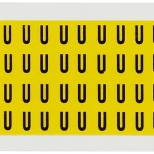 Brady 1500-U vinilo sensible a la presión (B-946), 1/4 pulgadas negro sobre amarillo 15 series números y letras interior/exterior, leyenda "U" (1 tarjeta por paquete, 144 pegatinas por tarjeta)