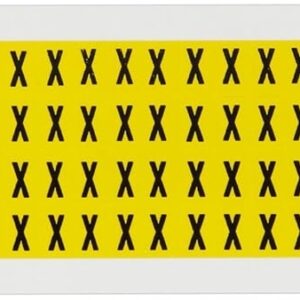 Brady 1500-X, 15 Series Número & Carta Card, 3/8" de altura x 1/4" de ancho, negro sobre amarillo, leyenda "X" (144 por tarjeta)
